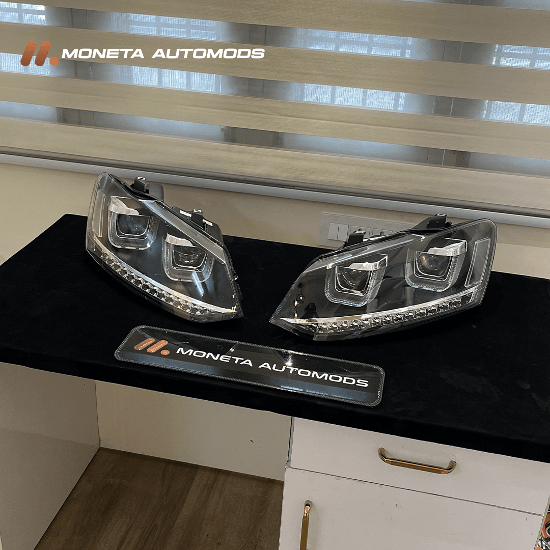 VW Polo UU Style Red/Silver Line Projector Headlight
