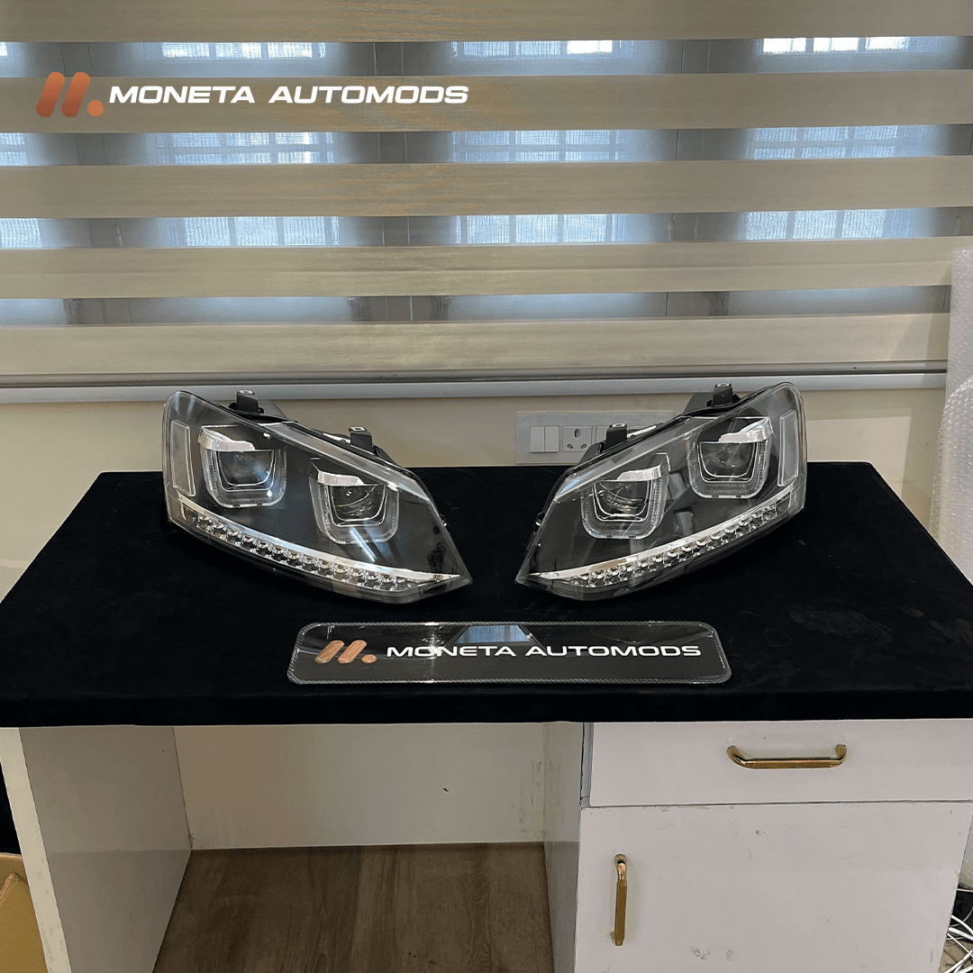 VW Polo UU Style Red/Silver Line Projector Headlight secondary