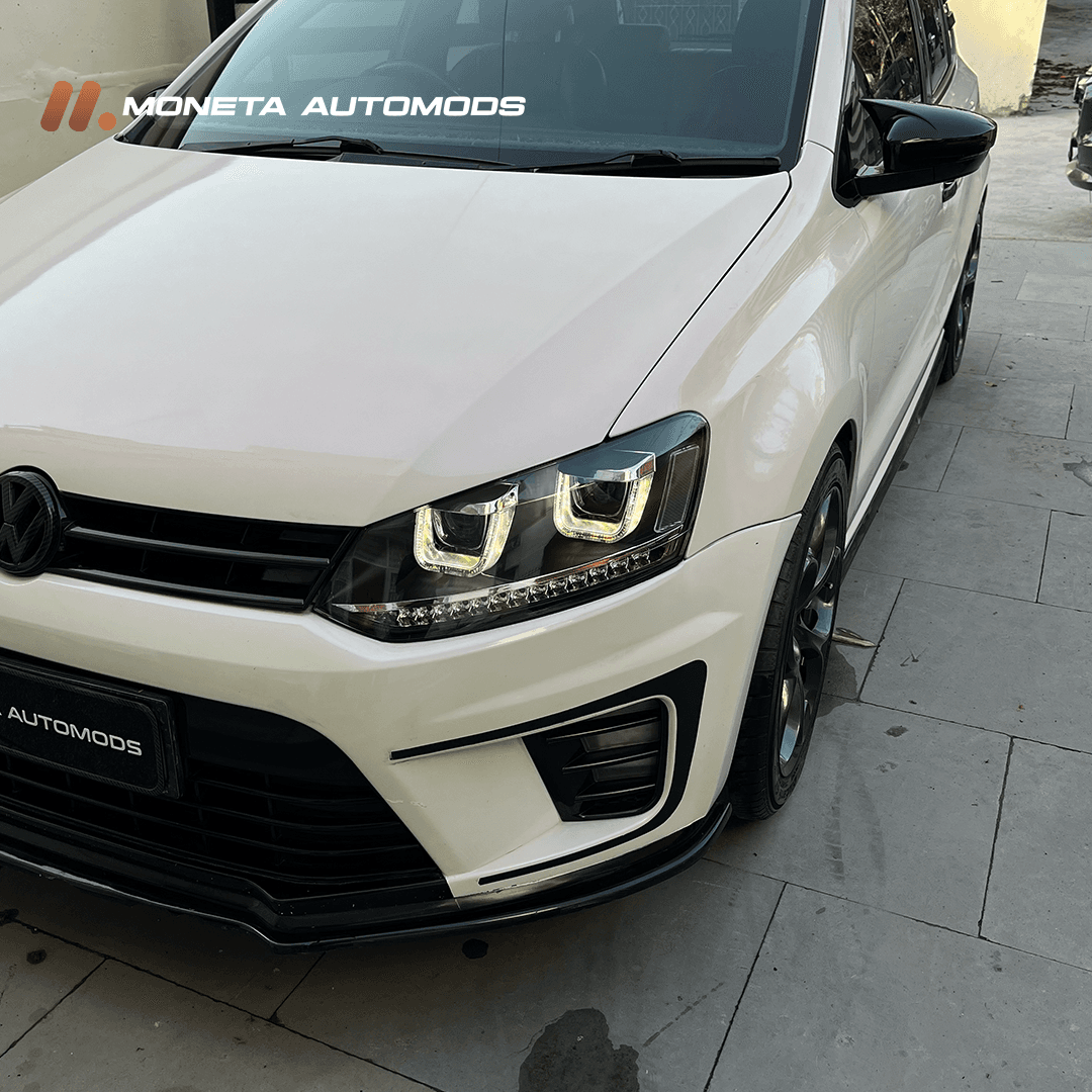 VW Polo UU Style Red/Silver Line Projector Headlight 3