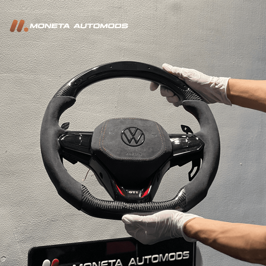 Virtus Carbon Fiber steering Wheel+LED RPM Lights+Alcantara Airbag+Haptic Touch Buttons