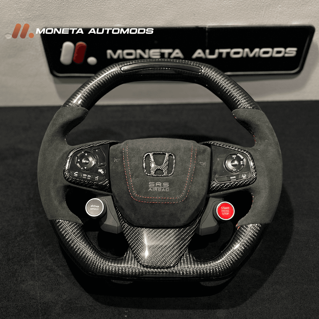 Honda Civic Carbon Fiber Steering+LED RPM Lights+Alcantara Airbag