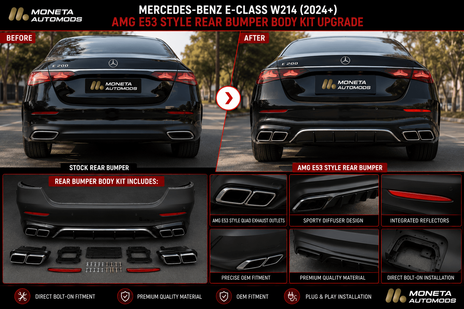 Mercedes-Benz E-Class W214 (2024+) AMG E53 Style Rear Bumper Body Kit Upgrade