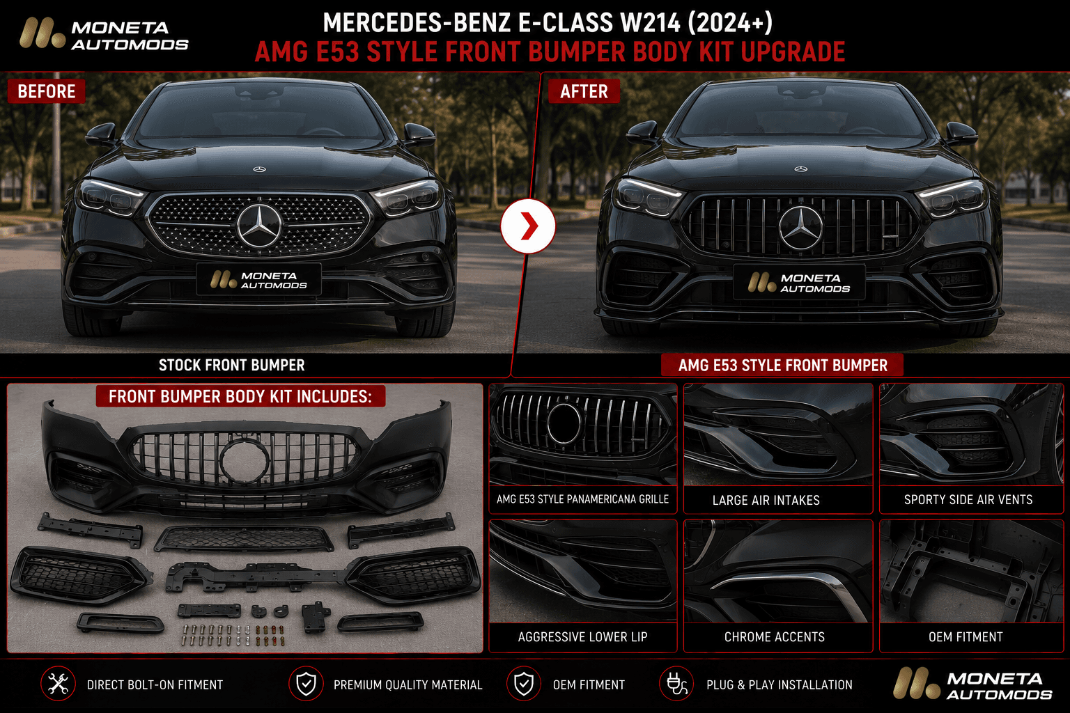 Mercedes-Benz E-Class W214 (2024+) AMG E53 Style Front Bumper Body Kit Upgrade 1