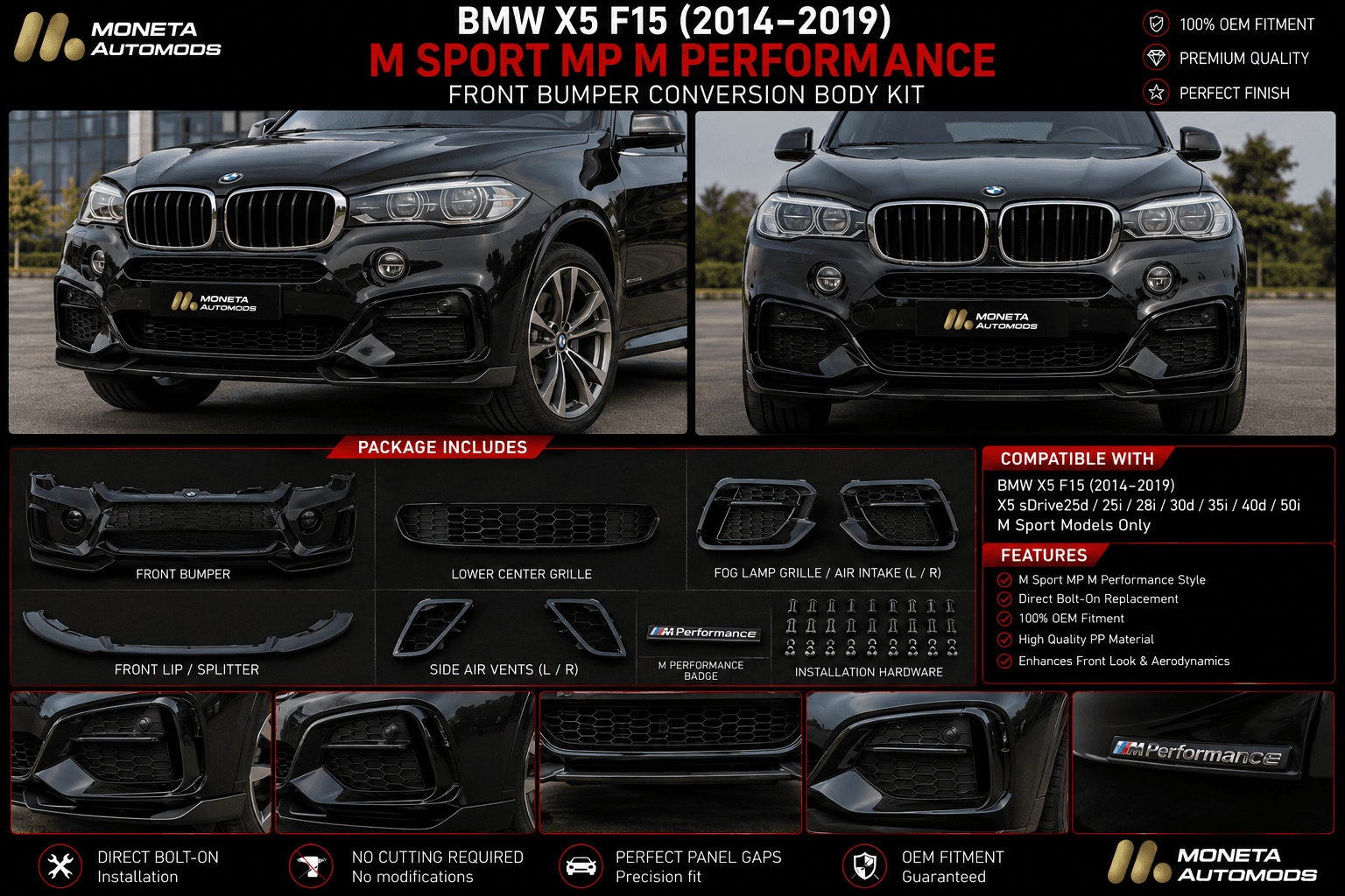 BMW X5 F15 (2014–2019) M Sport MP M Performance Front Bumper Conversion Body Kit 1