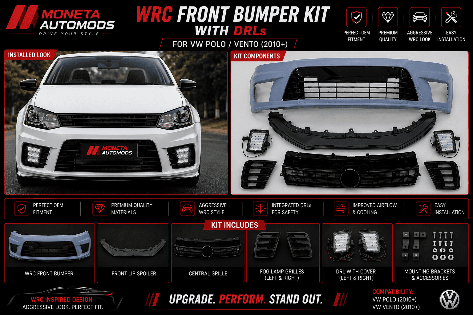 WRC Front Bumper Kit for Polo,Vento With DRLs