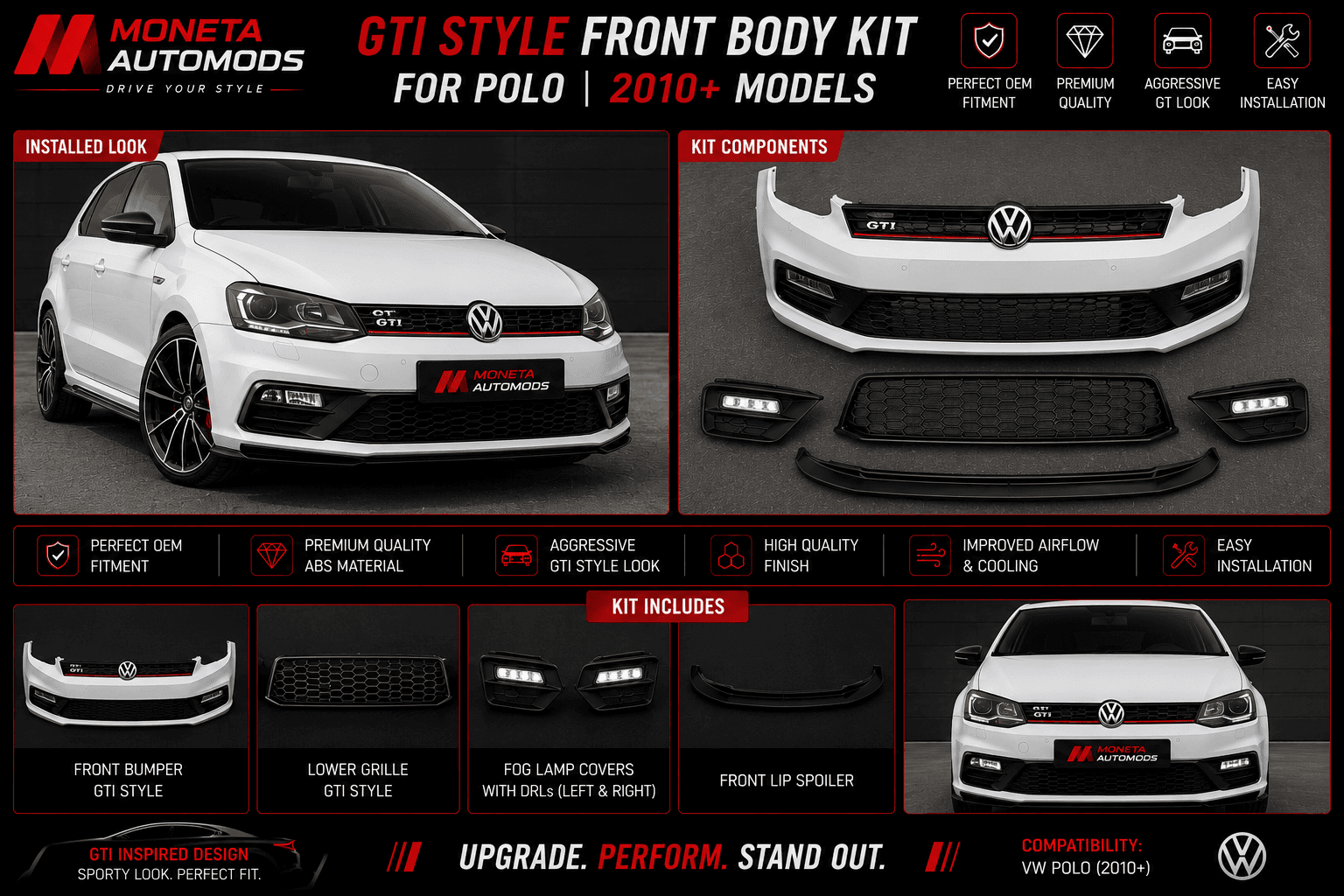 GTI Style Front Body Kit For Polo|2010+ Models