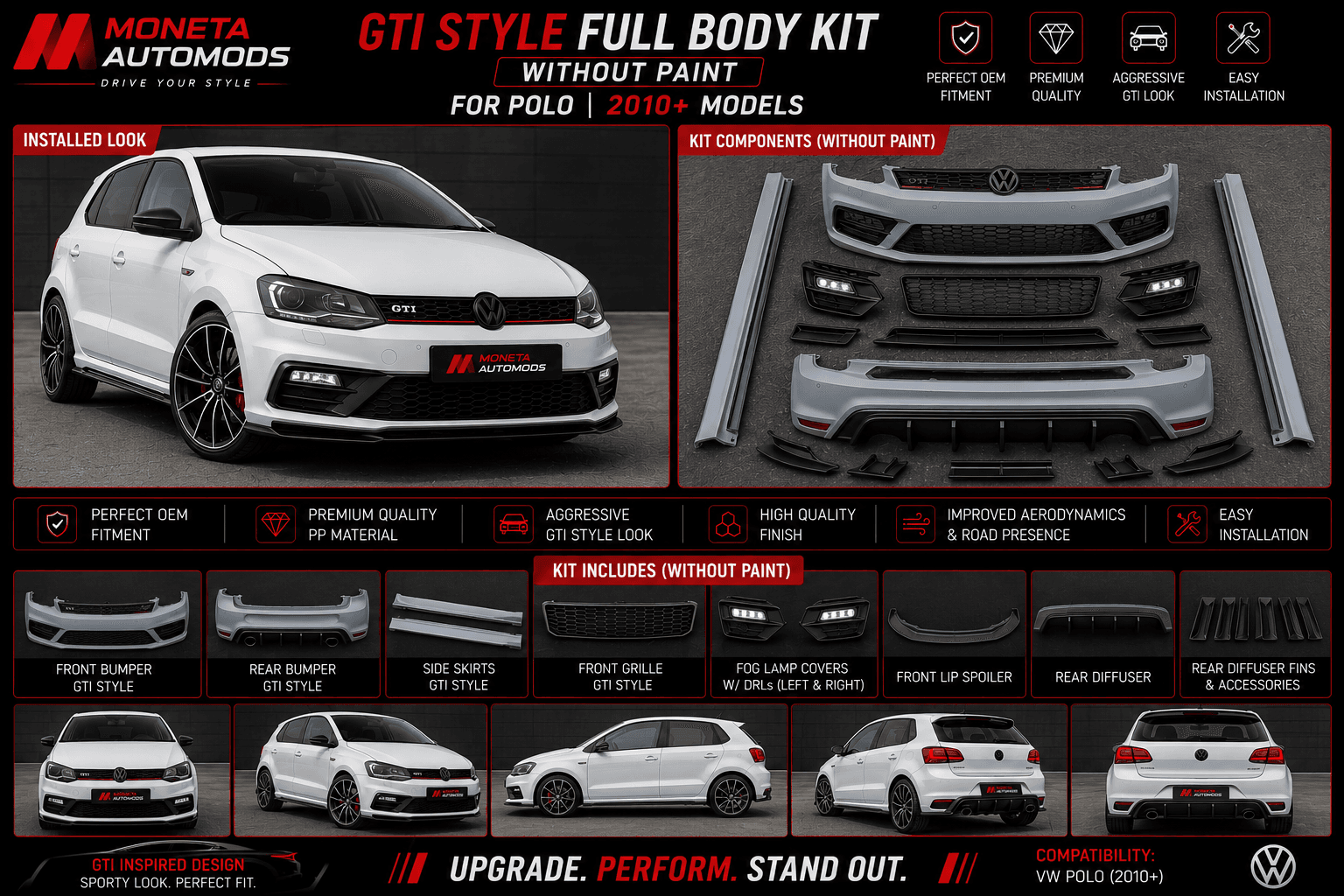 GTI Style Full Body Kit Without Paint | 2010+ Models