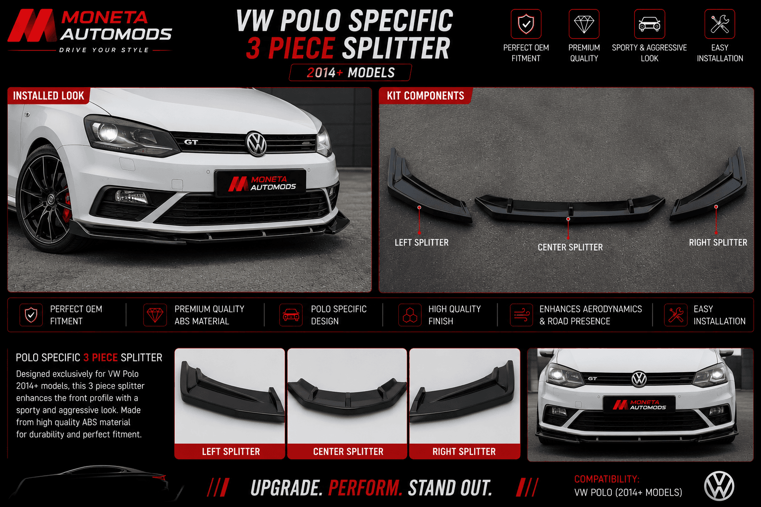 VW Polo Specific 3 Piece Splitter | 2014+ Models