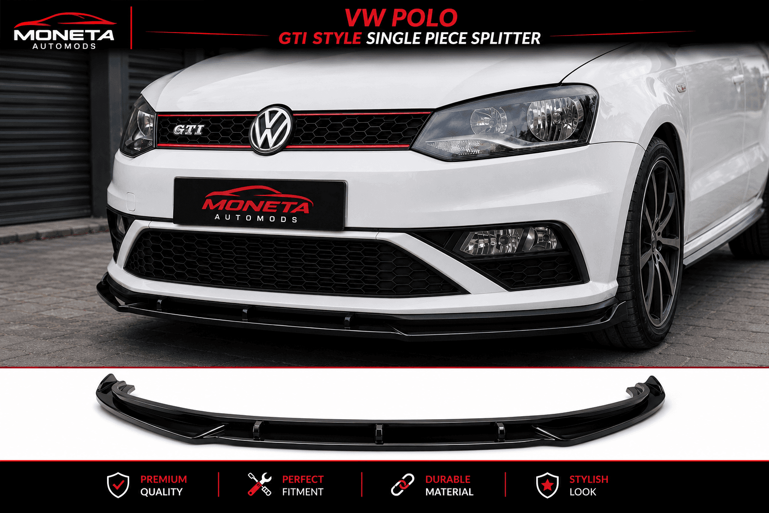 GTI Style Single Piece Splitter for VW Polo | Single Lip