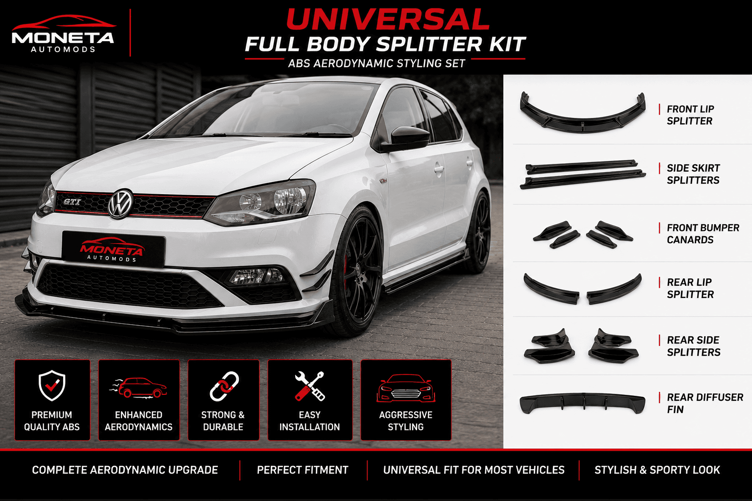 Universal Full Body Splitter kit|ABS Aerodynamic Styling Set