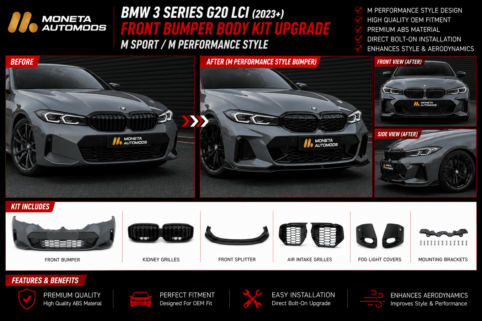 BMW 3 Series G20 LCI (2023+) Front Bumper Body Kit Upgrade