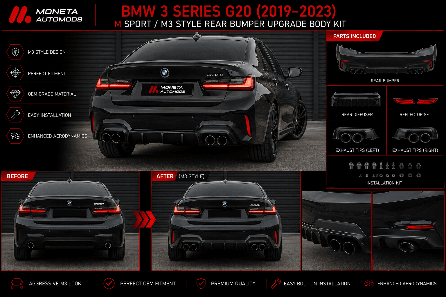 BMW 3 Series G20 (2019–2023) M Sport / M3 Style Rear Bumper Upgrade Body Kit 1