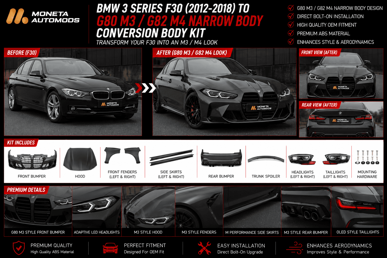 BMW 3 Series F30 (2012–2018) to G80 M3 / G82 M4 Narrow Body Conversion Kit 1