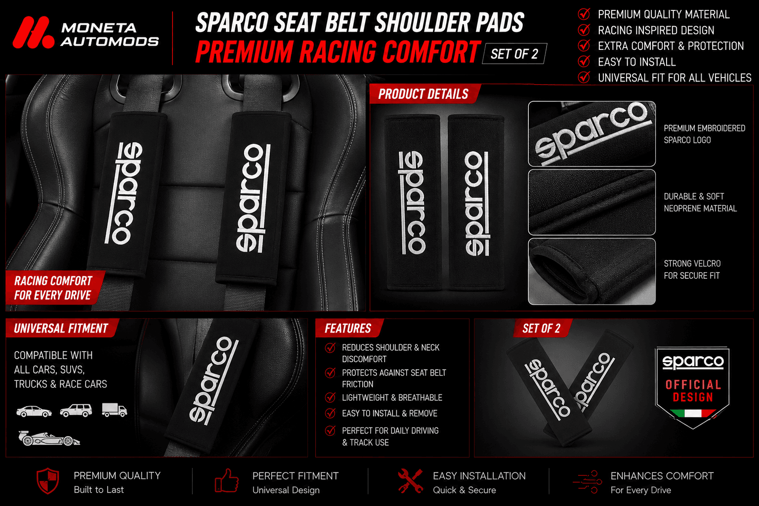 Sparco Seat Belt Shoulder Pads – Premium Racing Comfort / Set of 2