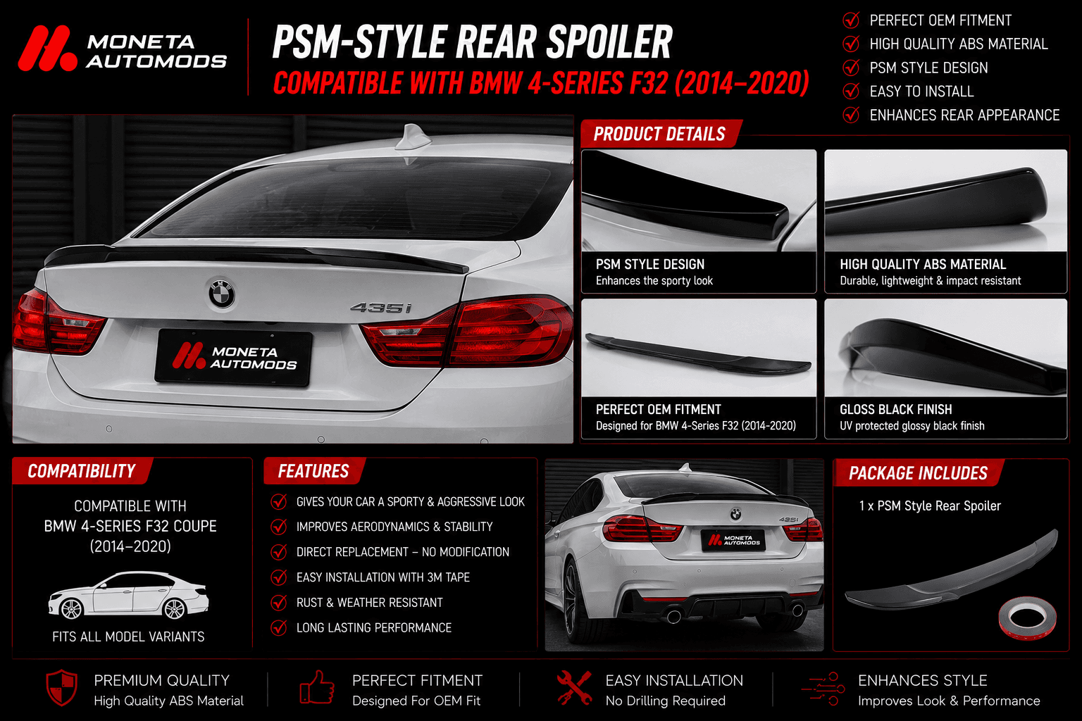 PSM-Style Rear Spoiler Compatible With BMW 4-Series F32 (2014–2020)