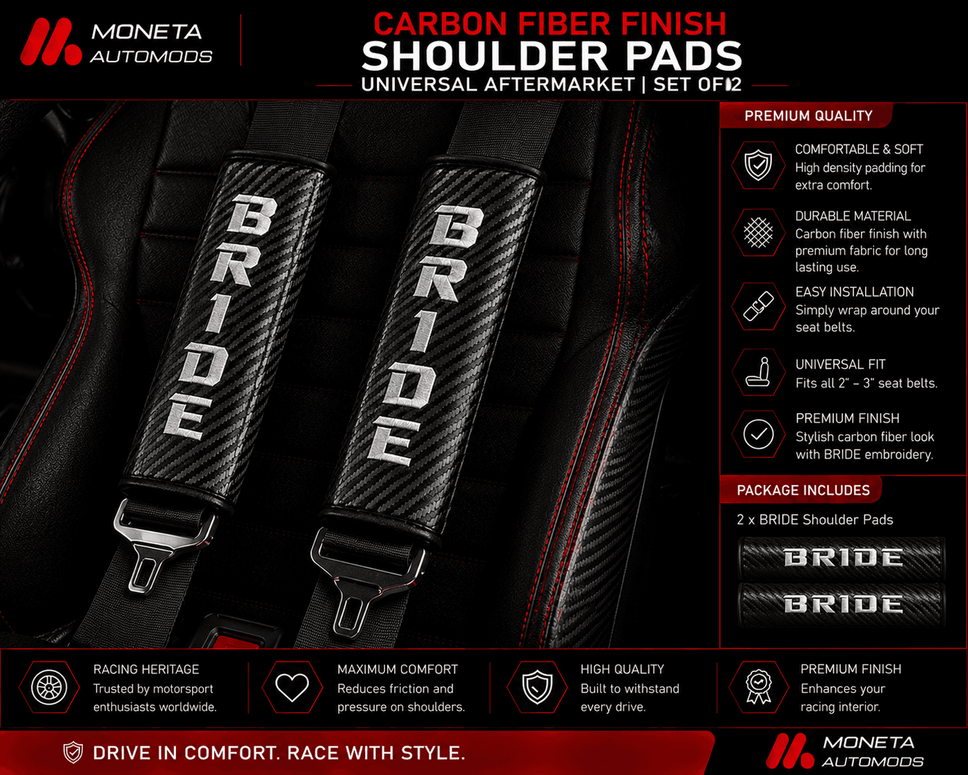 Carbon Fiber Finish Shoulder Pads | Universal Aftermarket | Set of 2