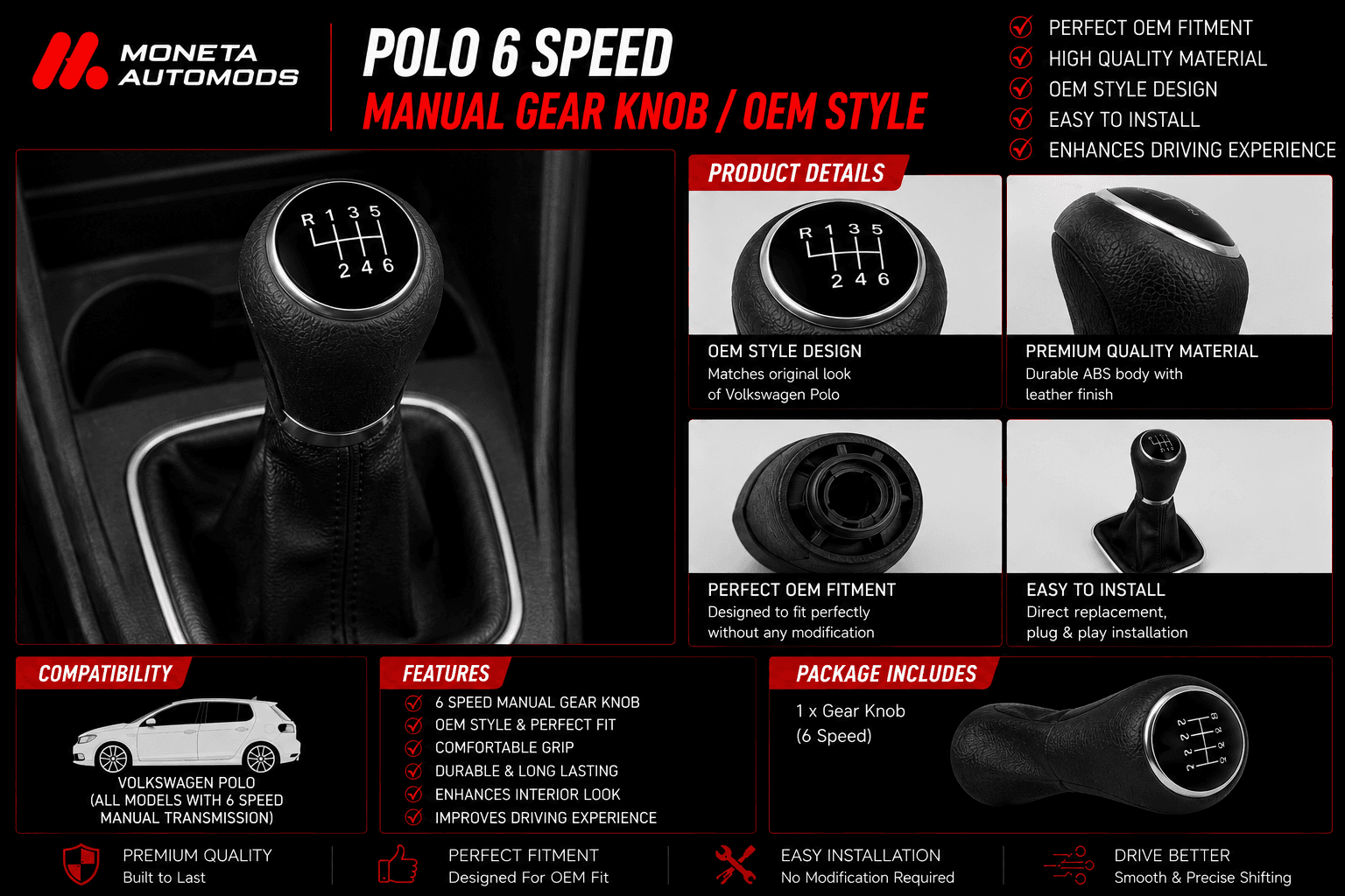 Polo 6 Speed Manual Gear Knob / OEM Style