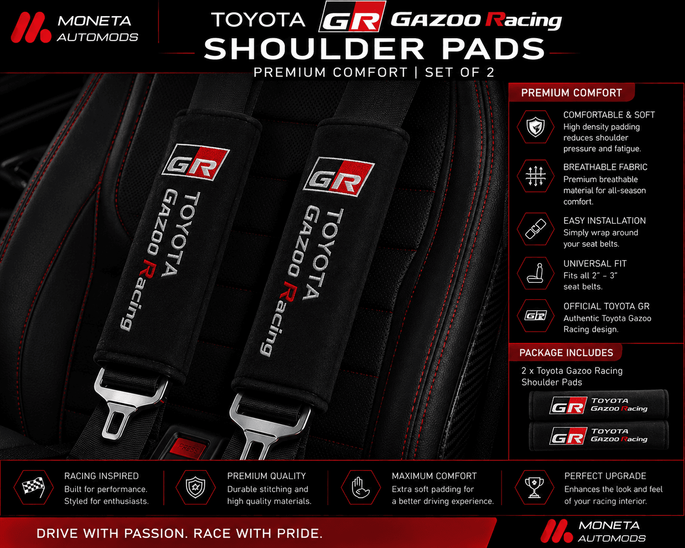 Toyota Gazoo Racing Shoulder Pads | Premium Comfort Set of 2