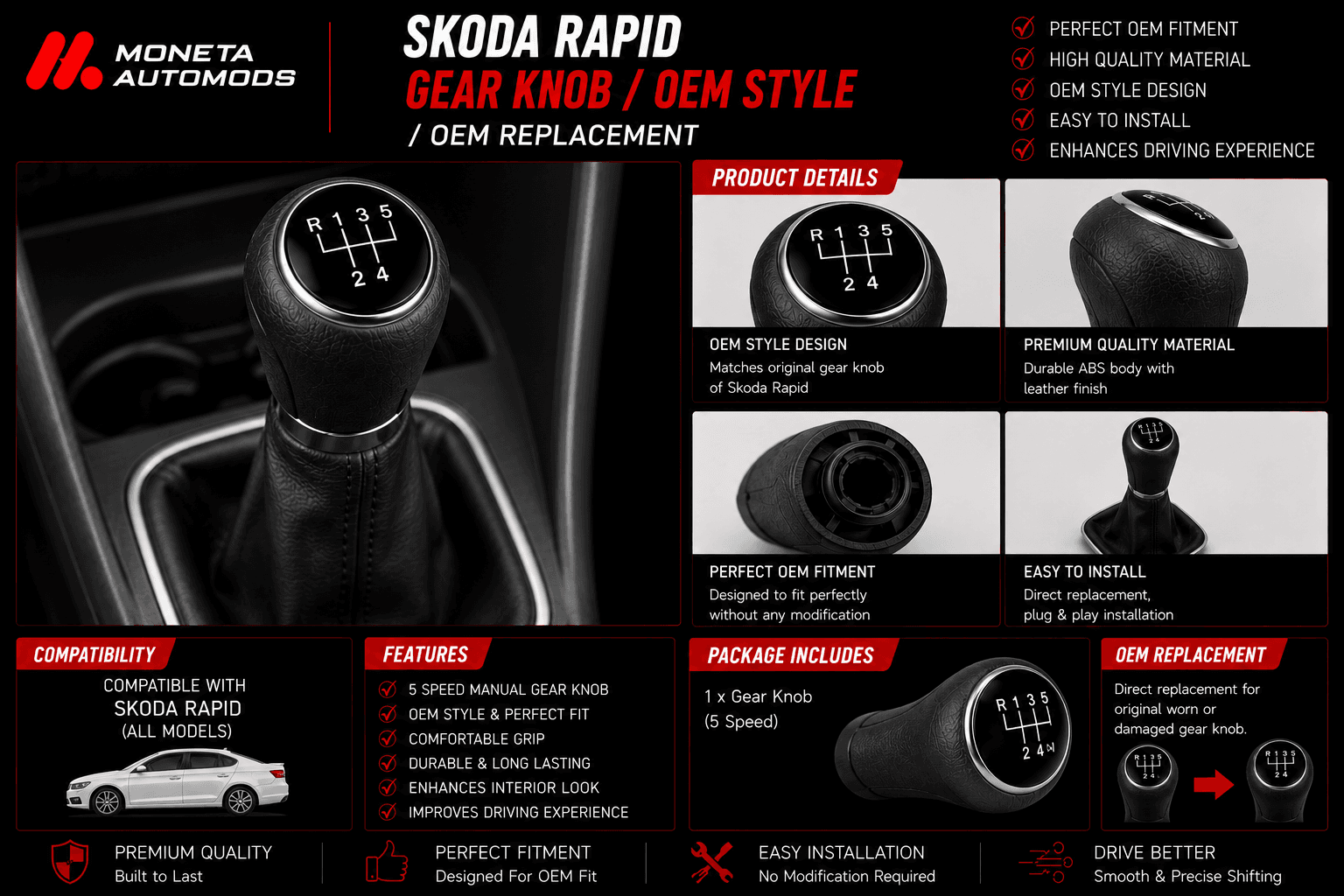 Skoda Rapid Gear knob / OEM Style