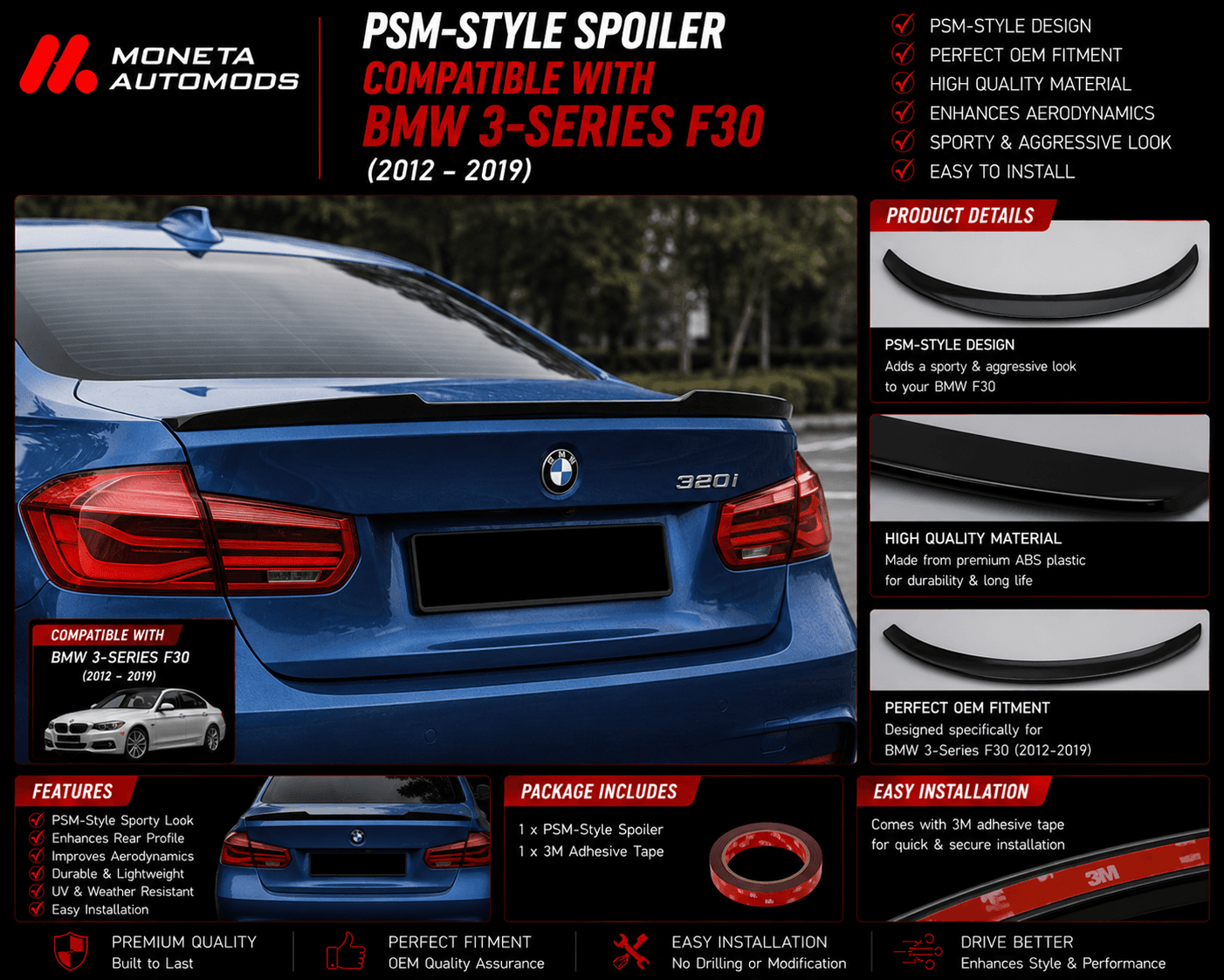 PSM-Style Spoiler Compatible With BMW 3-Series F30