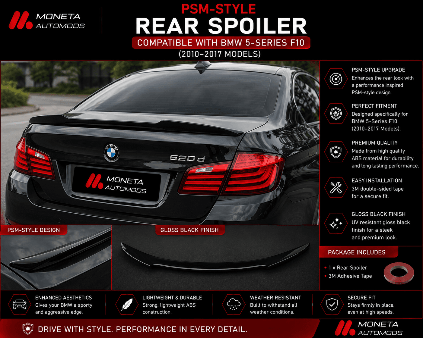 PSM-Style Rear Spoiler Compatible With BMW 5-Series F10