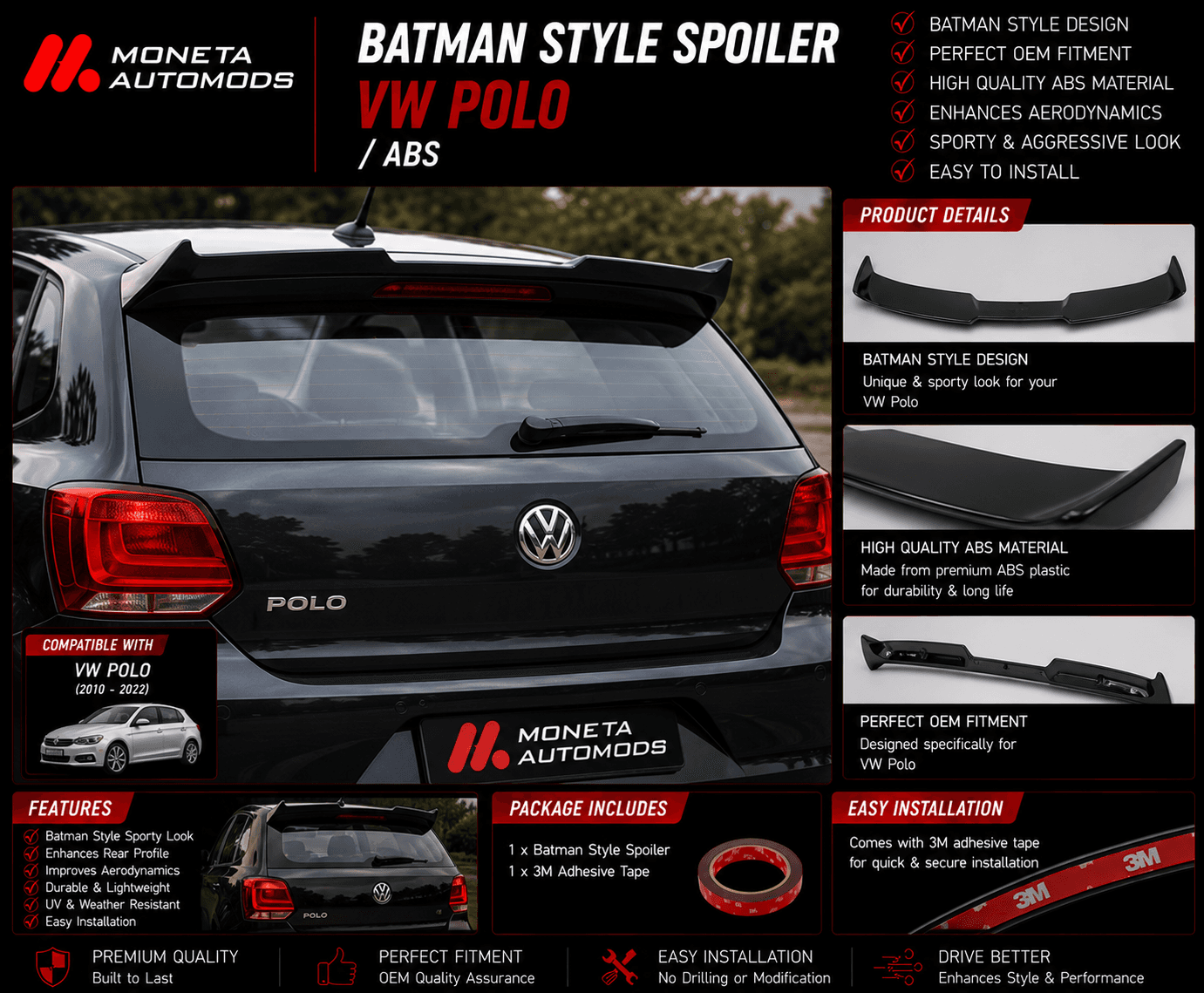 VW Polo Batman Style Spoiler / ABS