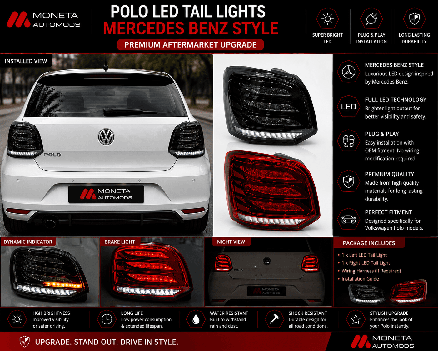Polo LED Tail Lights Aftermarket Mercedes Benz Style