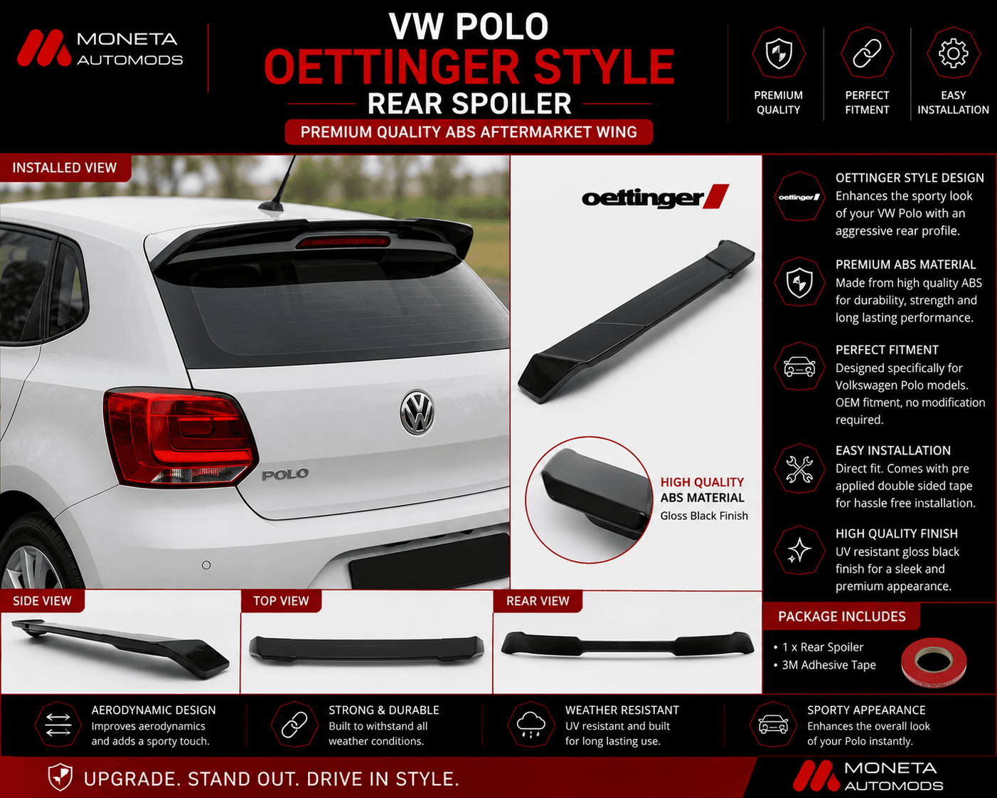VW Polo Oettinger style Rear Spoiler / ABS Aftermarket Wing