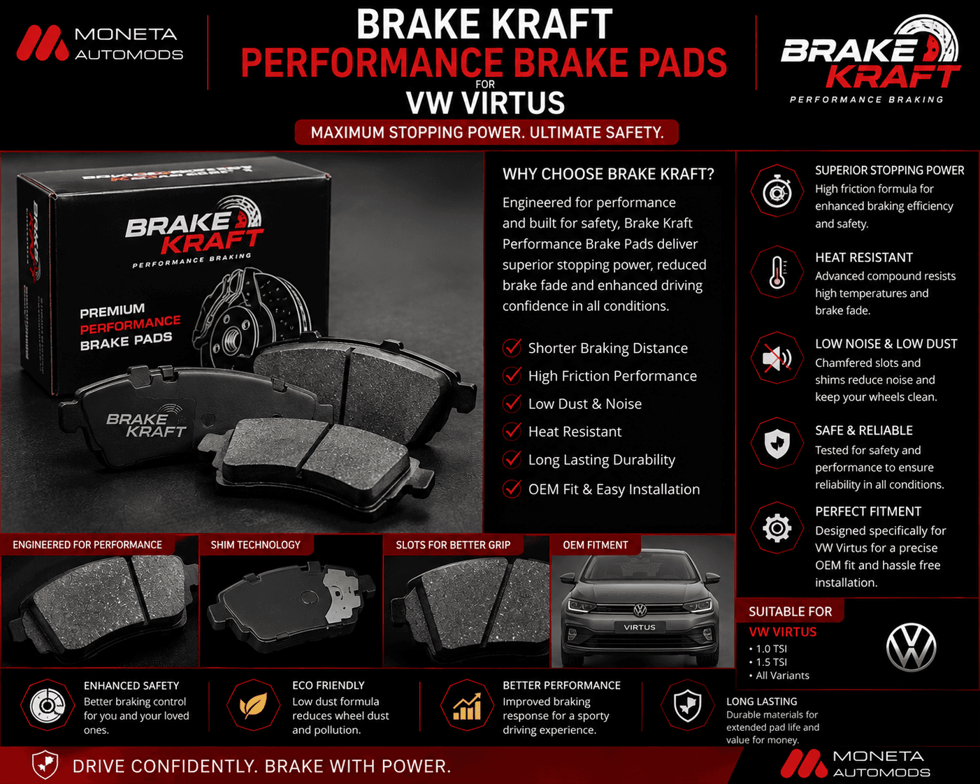 Brake Kraft Performance Brake Pads For VW Virtus