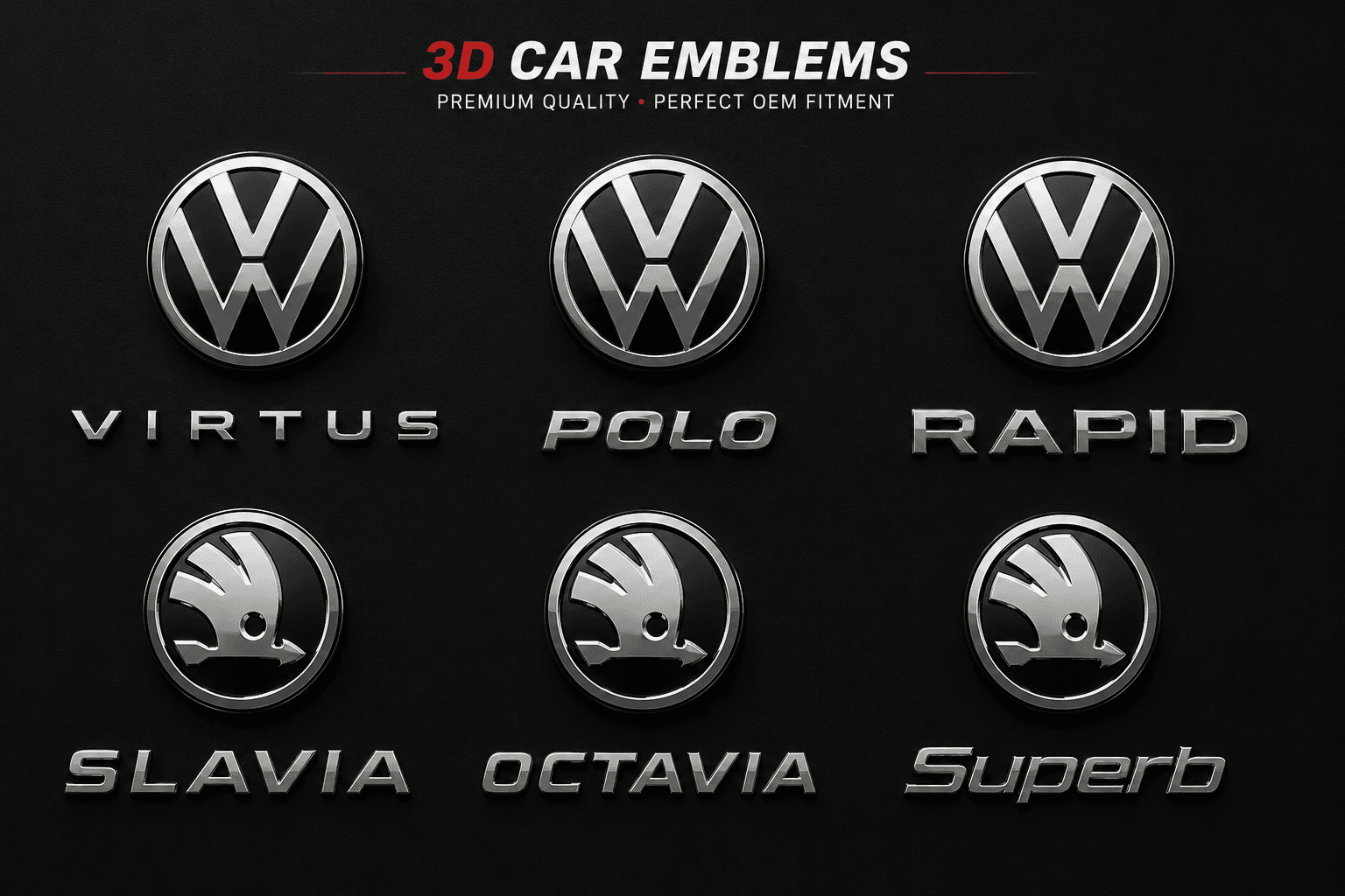 Car Emblem in 3D For - VW Virtus,Polo / Skoda Rapid,Slavia,Octavia,Superb secondary