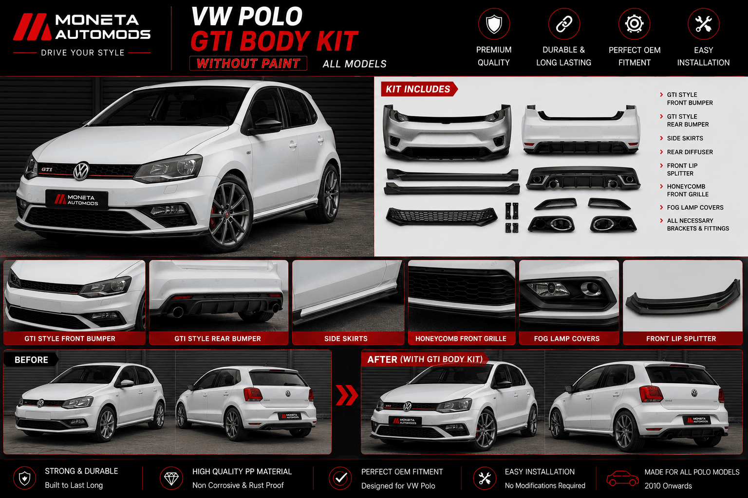 GTI Body Kit with Side Skirts Without Paint