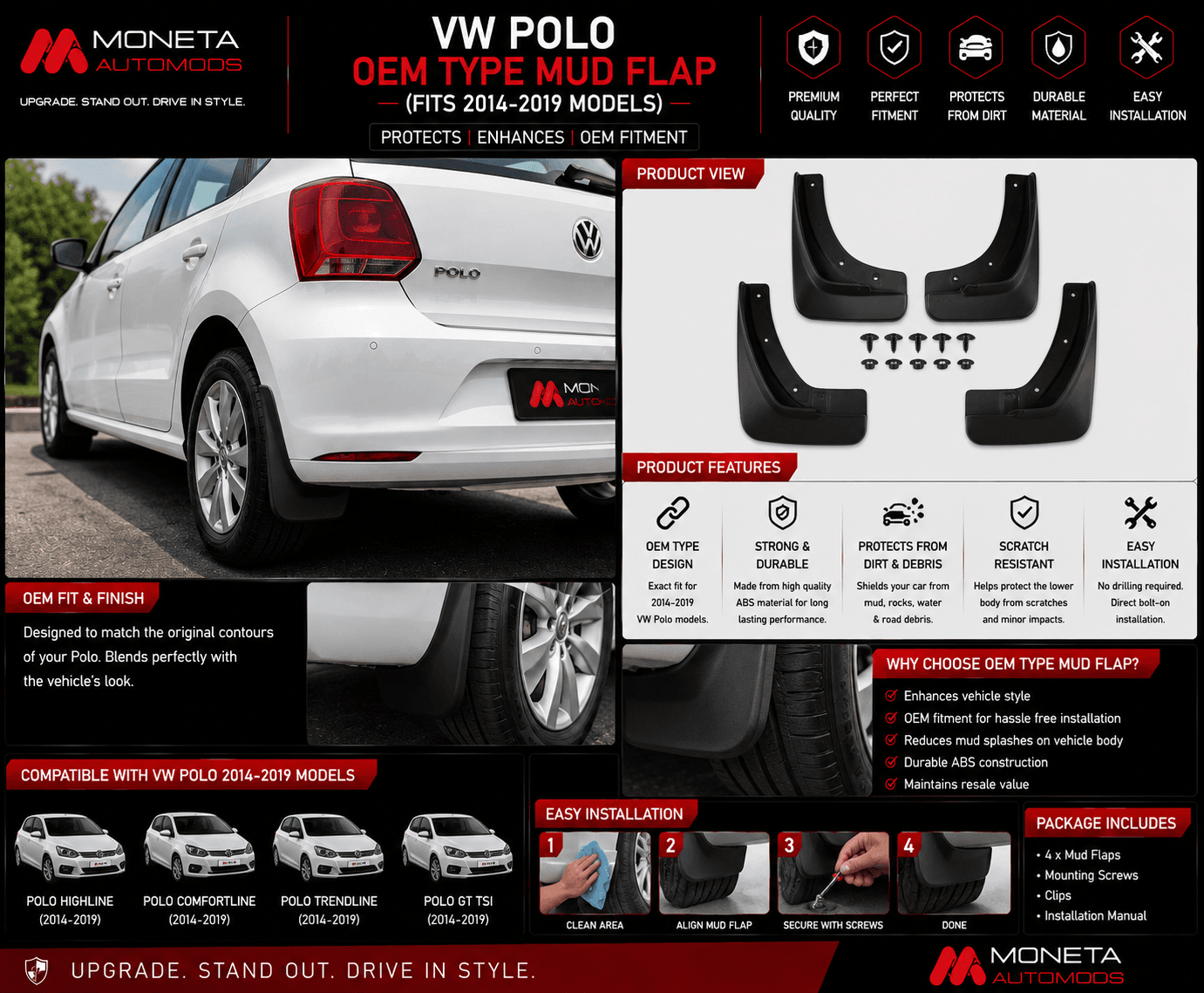 VW Polo OEM Type Mud Flap (Fits 2014-2019 Models)
