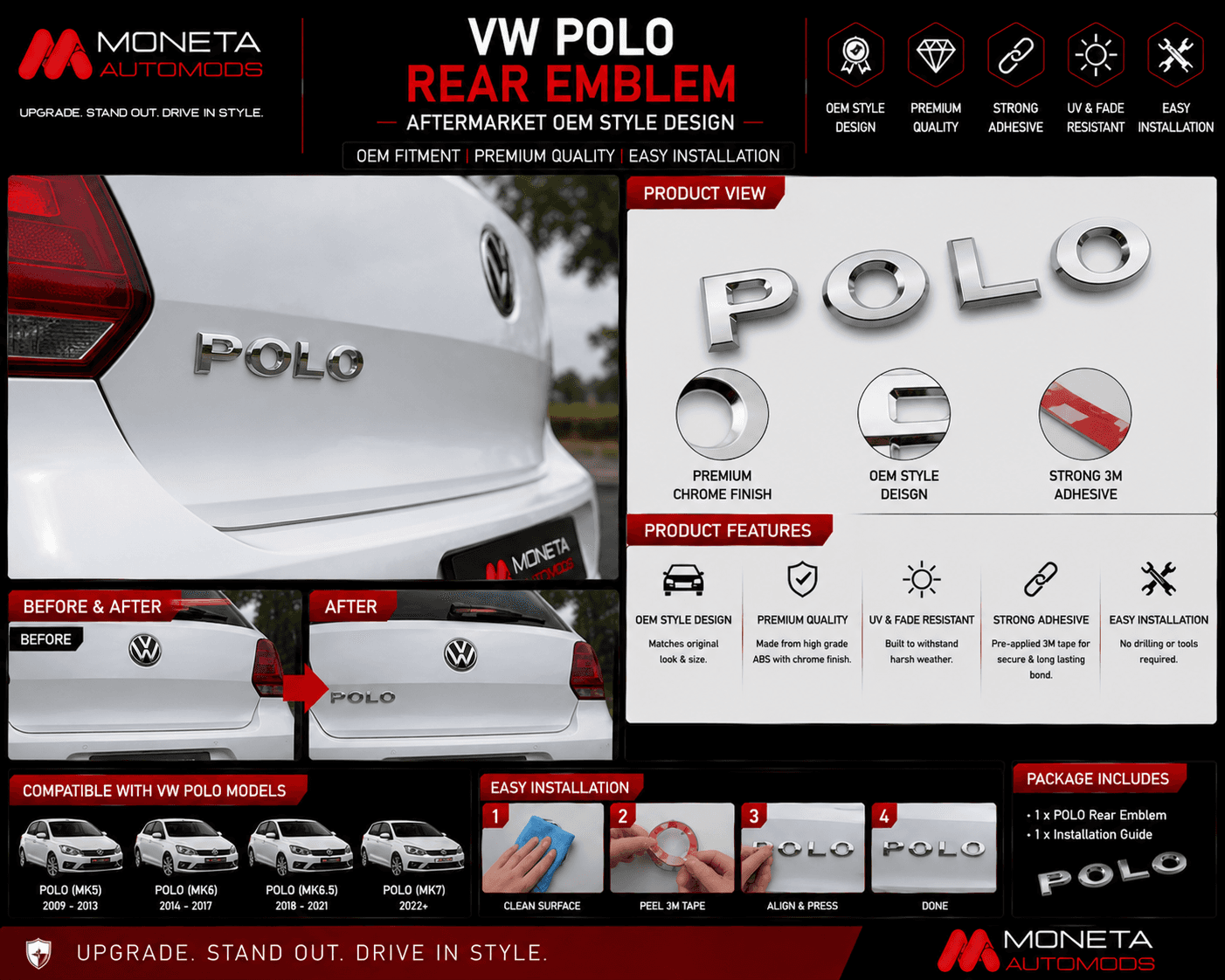 VW Polo Rear Emblem / Aftermarket OEM Style Design