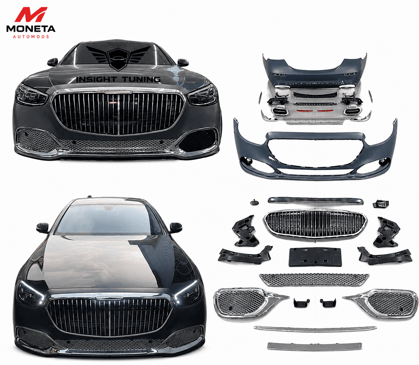 Mercedes-Benz E-Class W213 LCI (2021+) Maybach Style Body Kit – Front Bumper, Grille, Fog Lamp Grilles & Cover