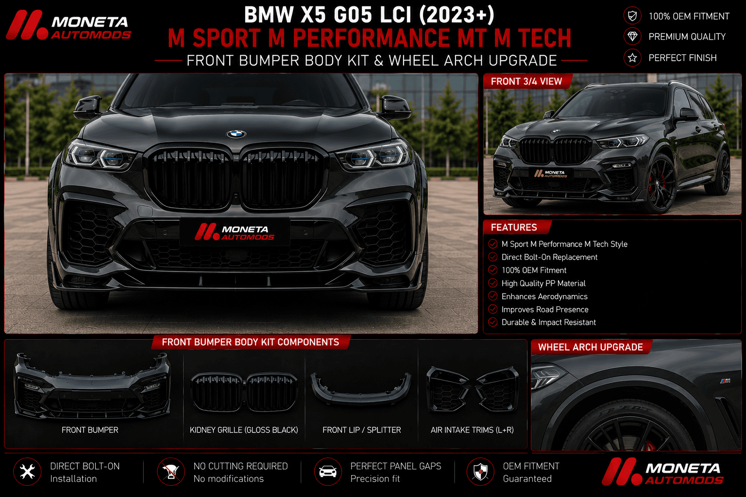 BMW X5 G05 LCI (2023+) M Sport M Performance MT M Tech Front Bumper Body Kit & Wheel Arch Upgrade secondary