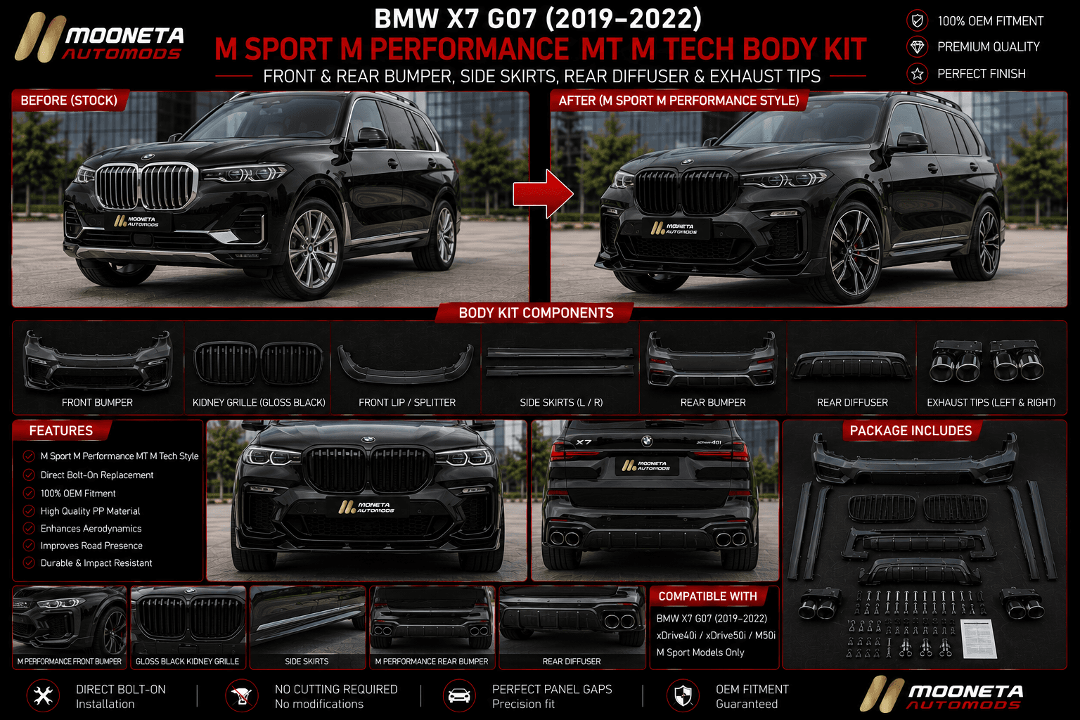 BMW X7 G07 (2019–2022) M Sport M Performance MT M Tech Body Kit – Front & Rear Bumper, Side Skirts, Rear Diffuser & Exhaust Tips secondary
