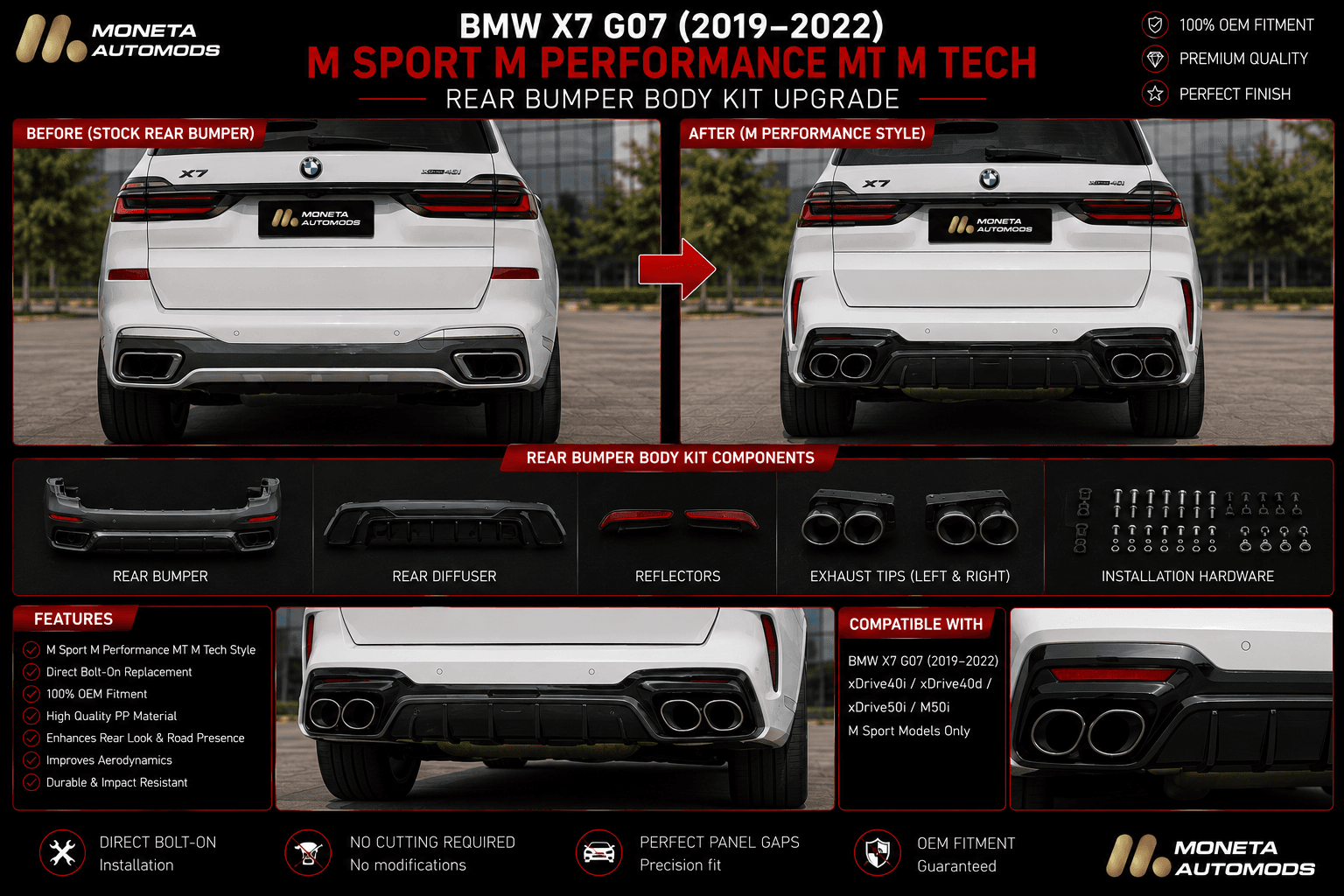 BMW X7 G07 (2019–2022) M Sport M Performance MT M Tech Rear Bumper Body Kit Upgrade 7
