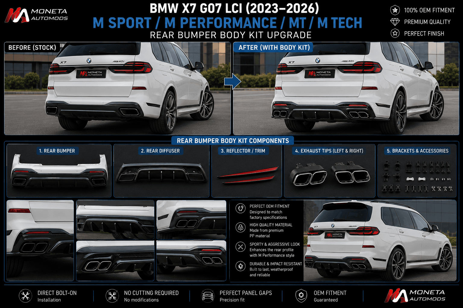 BMW X7 G07 LCI (2023–2026) M Sport M Performance MT M Tech Rear Bumper Body Kit Upgrade 3