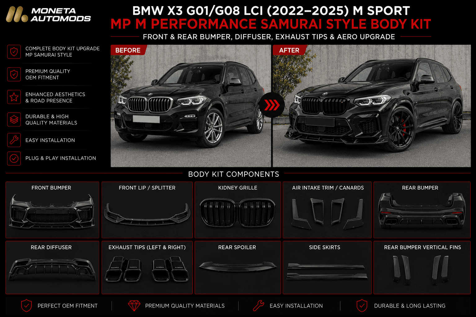 BMW X3 G01/G08 LCI (2022–2025) M Sport MP M Performance Samurai Style Body Kit – Front & Rear Bumper, Diffuser, Exhaust Tips & Aero Upgrade secondary