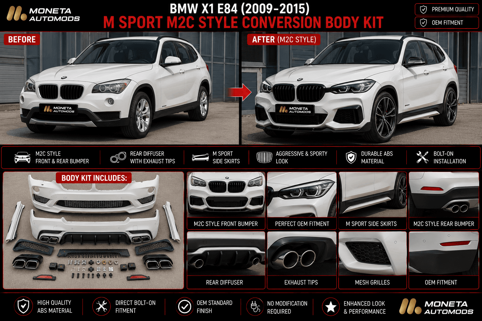BMW X1 E84 (2009–2015) M Sport M2C Style Conversion Body Kit – Front & Rear Bumper, Diffuser & Exhaust Tips secondary