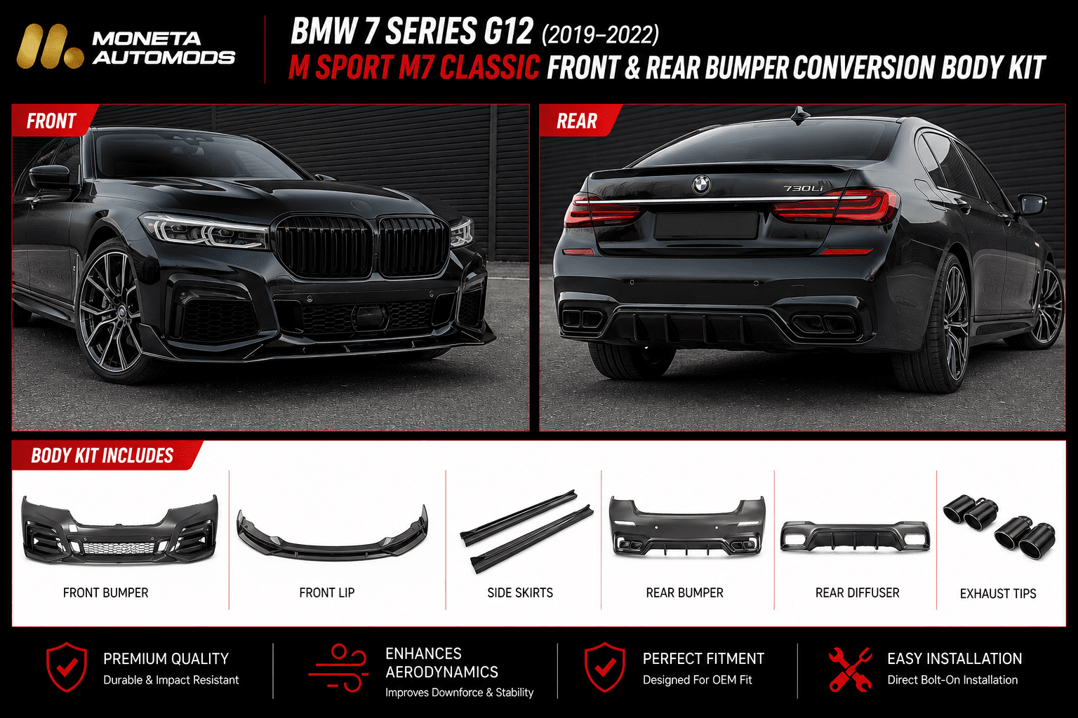 BMW 7 Series G12 (2019–2022) M Sport M7 Classic Front & Rear Bumper Conversion Body Kit 3