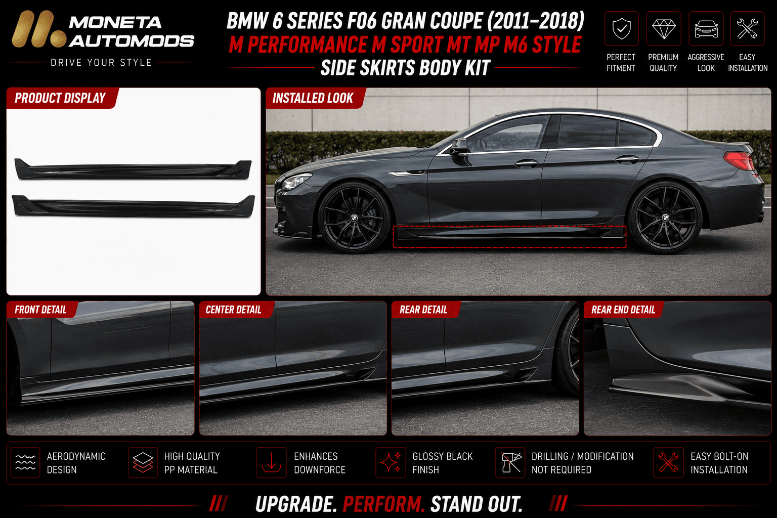 BMW 6 Series F06 Gran Coupe (2011–2018) M Performance M Sport MT MP M6 Style Side Skirts Body Kit 3