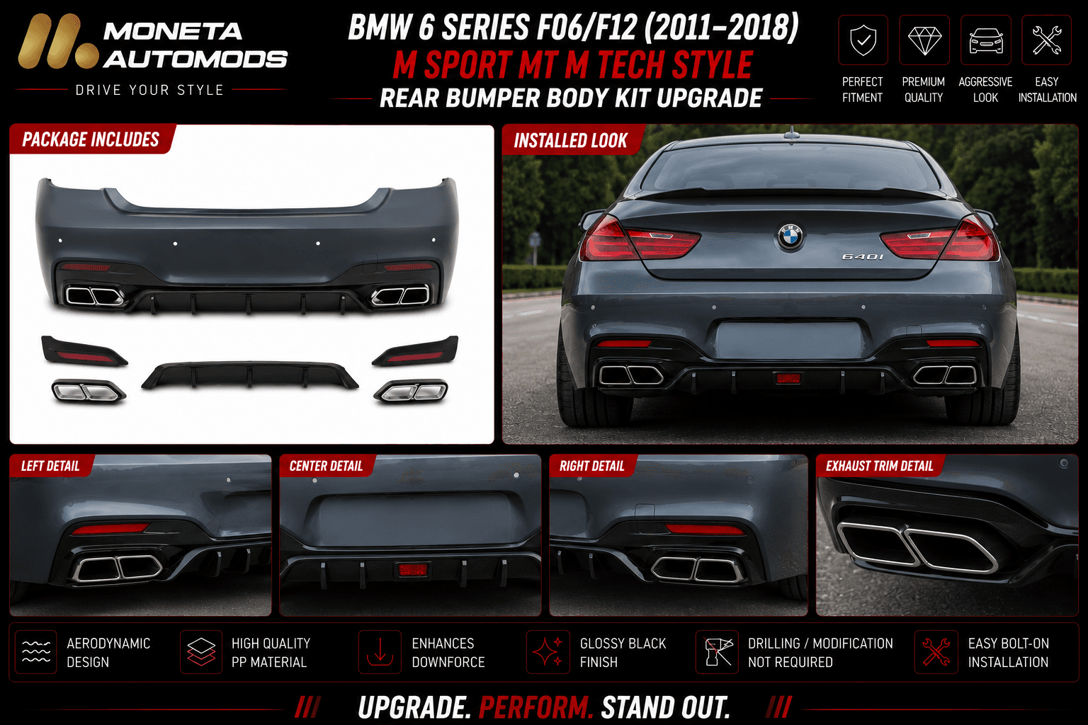 BMW 6 Series F06/F12 (2011–2018) M Sport MT M Tech Rear Bumper Body Kit Upgrade 3