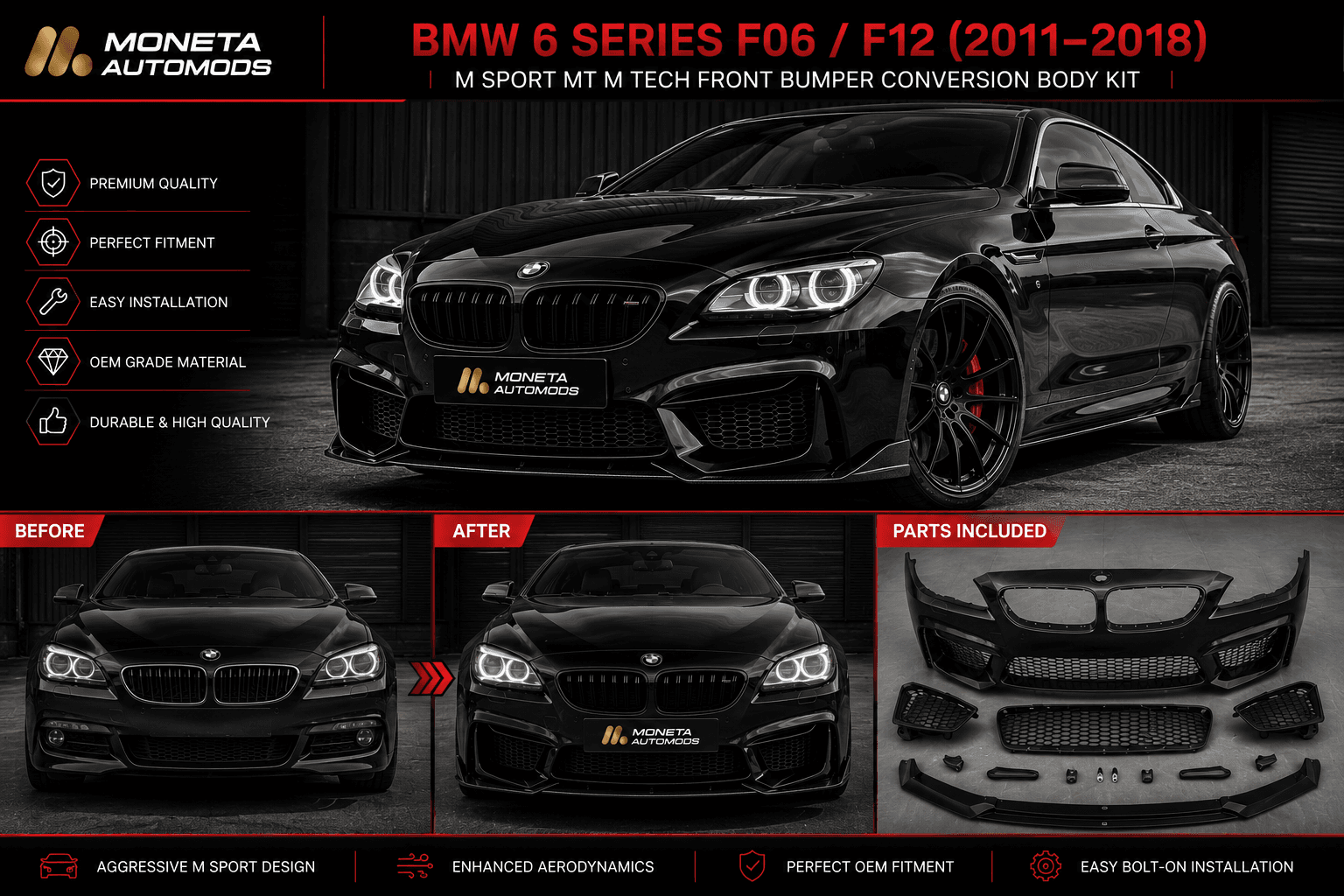 BMW 6 Series F06 / F12 (2011–2018) M Sport MT M Tech Front Bumper Conversion Body Kit 3