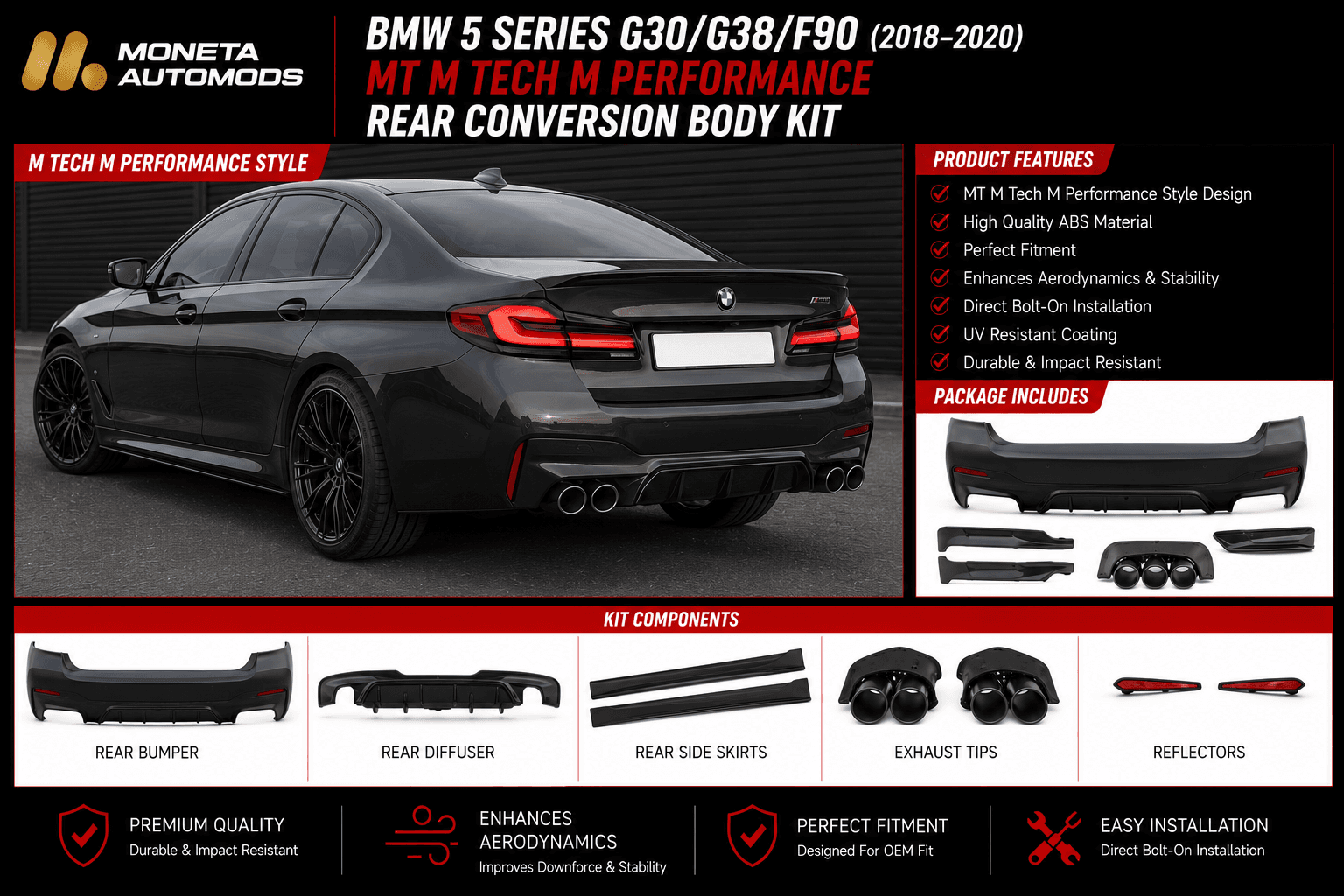 BMW 5 Series G30/G38/F90 (2018–2020) MT M Tech M Performance Rear Conversion Body Kit 3
