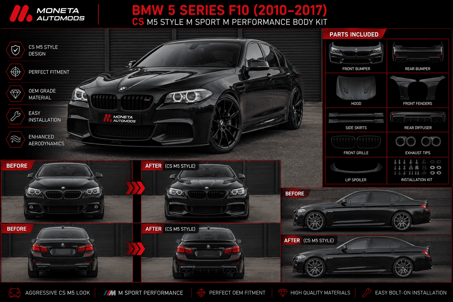 BMW 5 Series G30 (2017–2020) to F90 LCI (2021+) M5 / M5 CS M Sport Facelift Conversion Body Kit 3